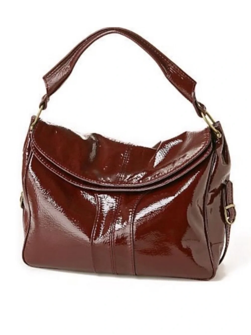 Anthropologie Bica Cheia Burgundy Slouchy Hobo Bag Patent Leather